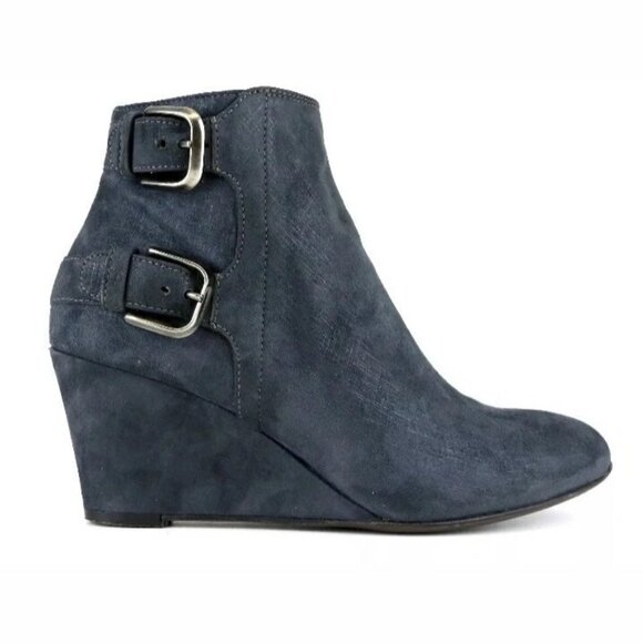 AGL Attilio Giusti Leombruni Double Buckle Suede Wedge Bootie in Asphalt- Sz 9.5 - Picture 10 of 10